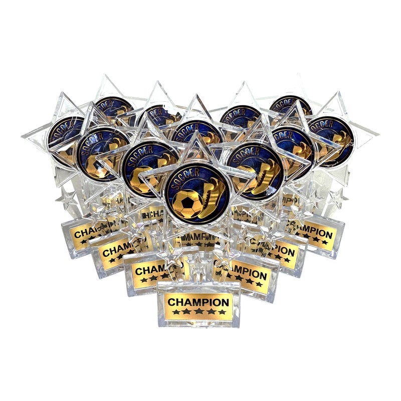 Express Medals 6.5 Inch Clear Acrylic Star Soccer Champion Trophy Awards (Pack of 12) - Image 1